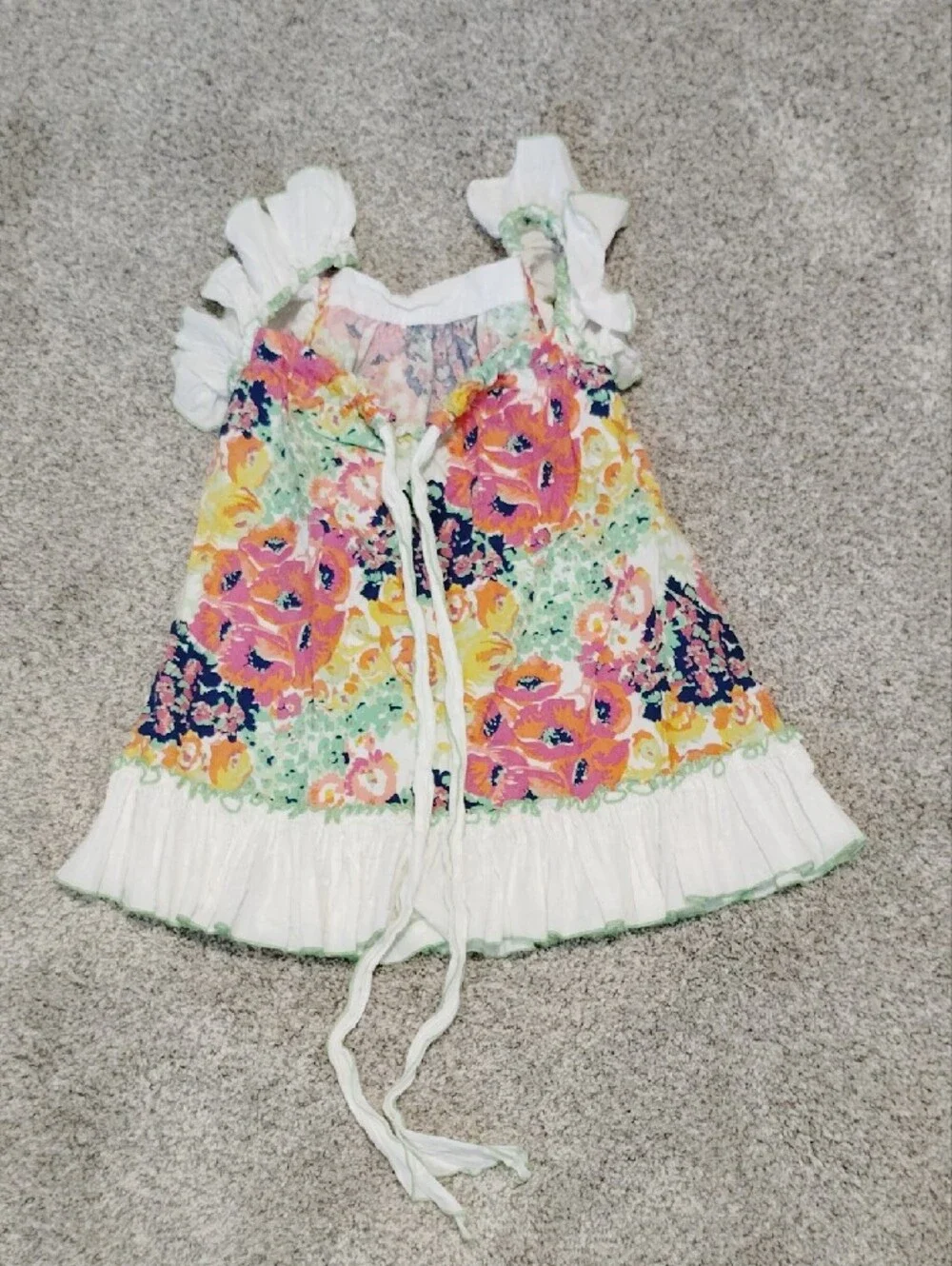 Rosa Flamenco Girls Ruffle-Sleeve Dress - White with Multicolor Floral Print